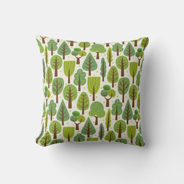 Summer Trees: Green Seamless Pattern Throw Pillow (Front)