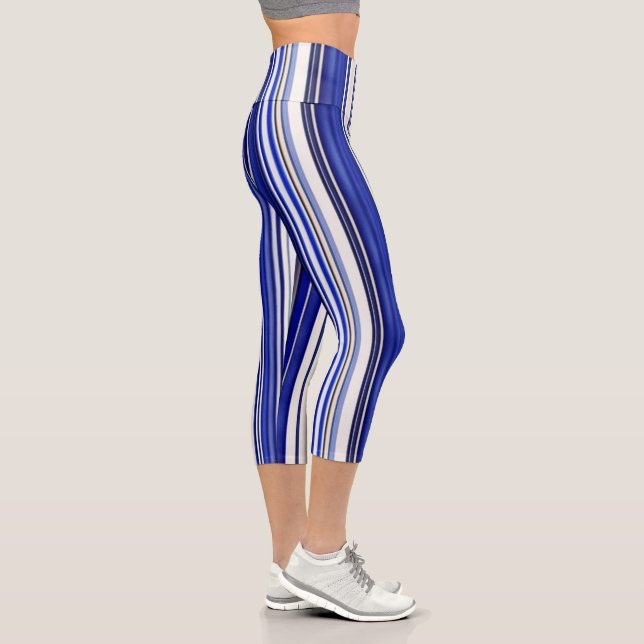 Summer Trendy Navy Blue Boat Stripes Collection Capri Leggings (Right)