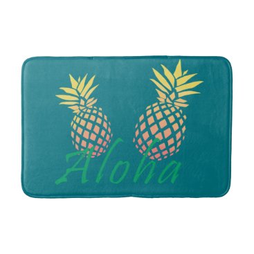 summer tropical "aloha" text, colorful pineapple bath mat summer tropical "aloha" text, colorful pineapple bath mat