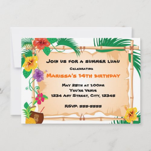 Summer Tropical Bamboo Tiki  Beach Invitation