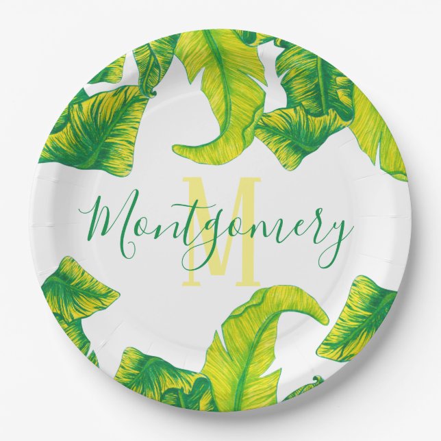 Summer Tropical Banana Leaves Paper Plates (Front)