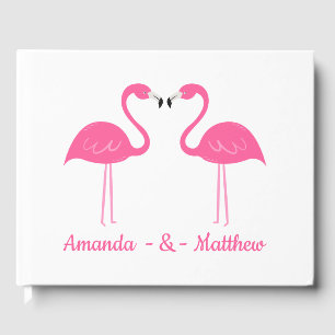 Summer Tropical Beach Black Pink Flamingo Wedding Guest Book