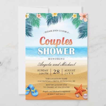 Summer Tropical Beach Couples Wedding Shower Invitation