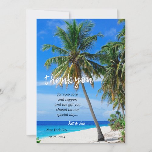 Summer Tropical Beach Palm Wedding Thank you CARD