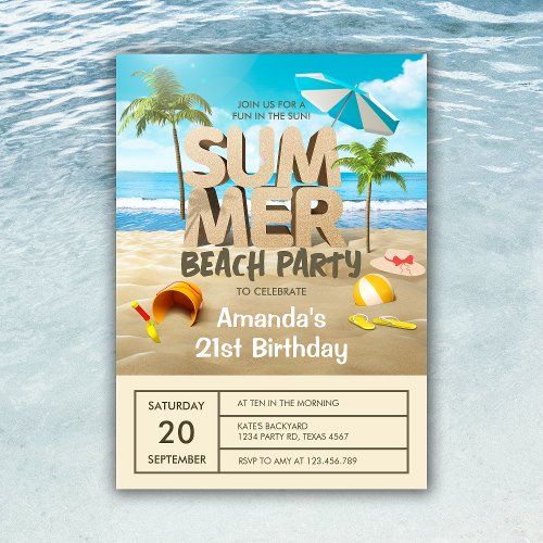 Summer Tropical Beach Party Adult Birthday Invitation
