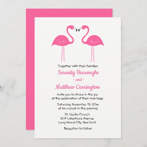 Summer Tropical Beach Pink Flamingo Wedding Invitation