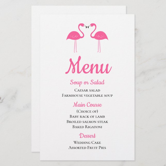 Summer Tropical Beach Pink Flamingo Wedding Menu (Front/Back)