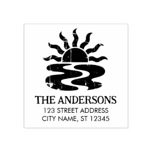 Summer Tropical Beach Sunset Custom Return Addres Rubber Stamp