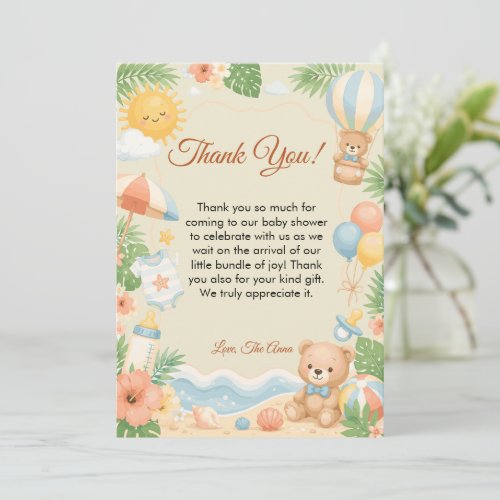 Summer Tropical  Beach Teddy Bear Thank You! Card