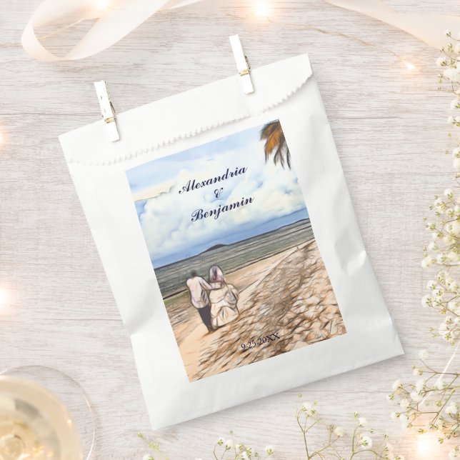 Summer Tropical Beach Wedding Couple Custom Favor Bag (Clipped)