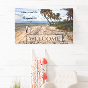 Summer Tropical Beach Wedding Watercolor Custom Banner