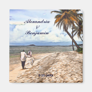 Summer Tropical Beach Wedding Watercolor Custom Magnet