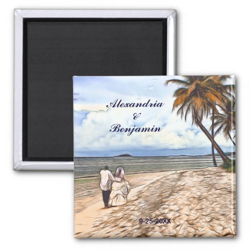 Summer Tropical Beach Wedding Watercolor Custom Magnet