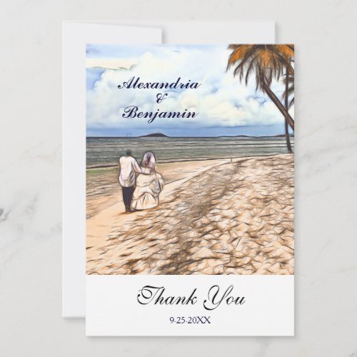 Summer Tropical Beach Wedding Watercolor Custom Thank You Card