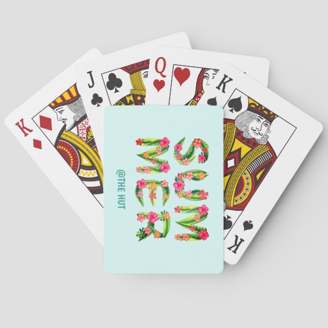 SUMMER Tropical Blue And Green Flowers  Poker Cards (Back)