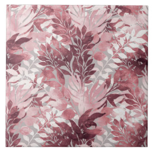 Summer Tropical Blush Pink Foliage Vintage Design Ceramic Tile