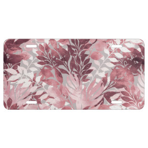 Summer Tropical Blush Pink Foliage Vintage Design License Plate