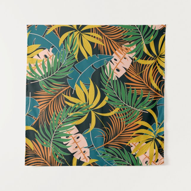 Summer Tropical Bright Plants Pattern Tapestry (Front)