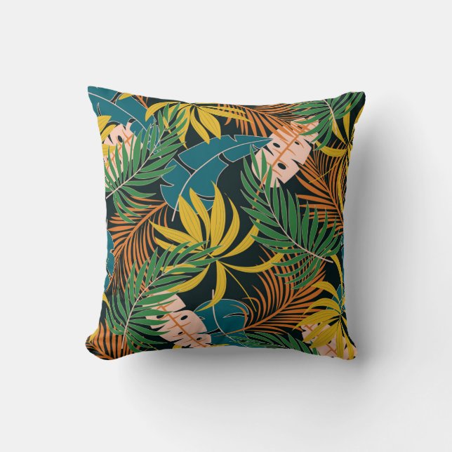 Summer Tropical Bright Plants Pattern Throw Pillow (Front)