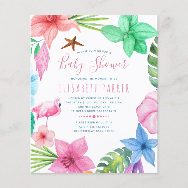 Summer tropical budget baby shower invitation (Front)