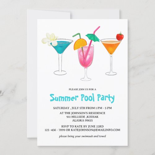 Summer Tropical Cocktail Adult Pool Party  Invitation
