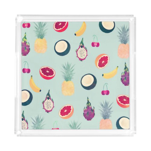 Summer Tropical Colorful Fruits Mint Acrylic Tray