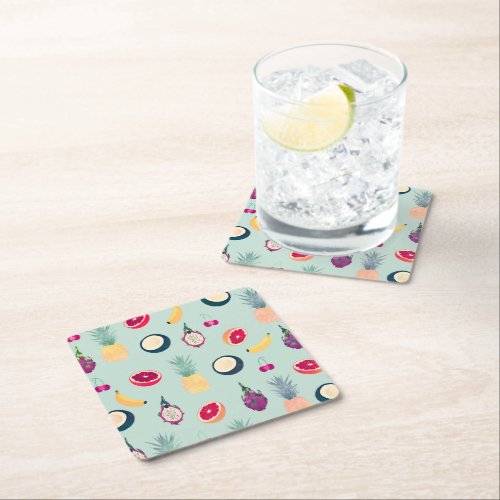 Summer Tropical Colorful Fruits Mint Square Paper Coaster
