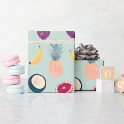 Summer Tropical Colorful Fruits Mint Wrapping Paper