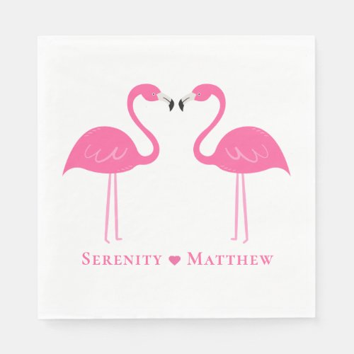Summer Tropical Cute Pink Flamingo Wedding Napkins