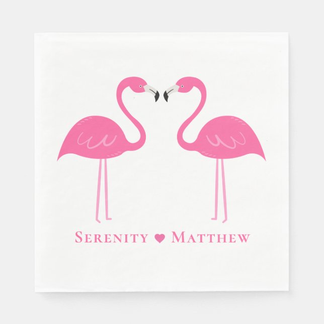Summer Tropical Cute Pink Flamingo Wedding Napkins (Front)