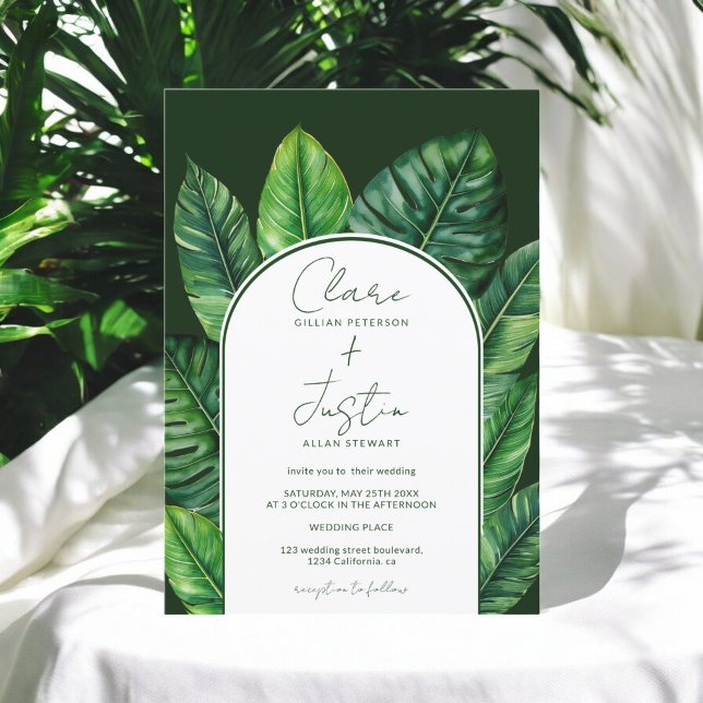 Summer Tropical dark Greenery Wedding Photo Invitation (Summer Tropical dark Greenery Wedding Photo Invitation)