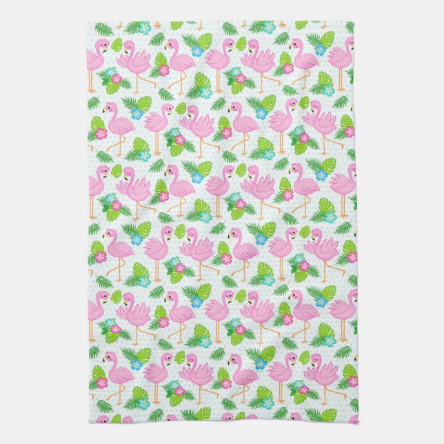 Summer Tropical Flamingo and Floral  Pattern Kitchen Towel (Vertical)