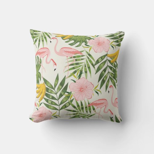 Summer Tropical Flamingo Outdoor Pillow