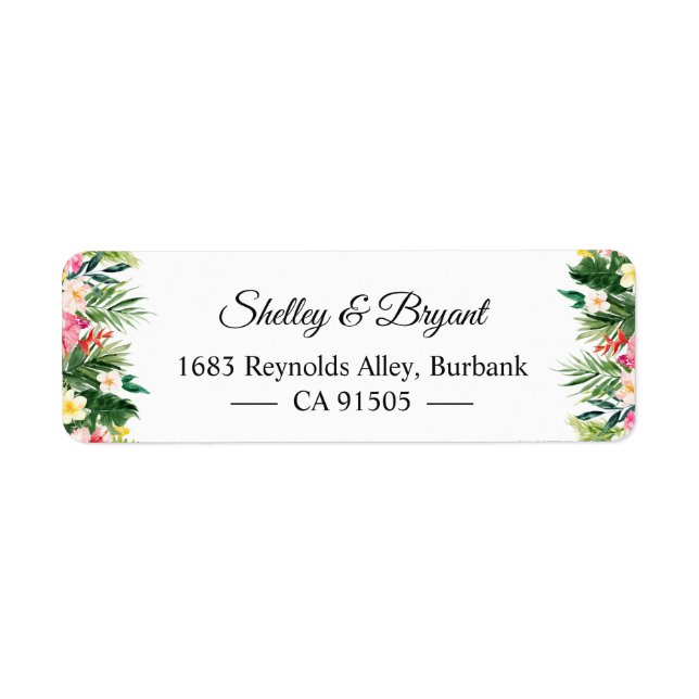 Summer Tropical Floral Leaves Personalized Label (Front)