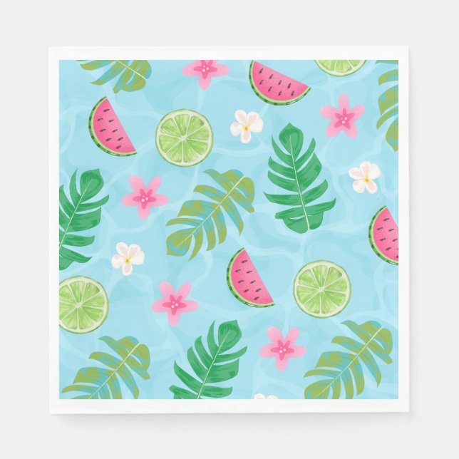 Summer tropical floral pool party Birthday Napkins (Front)