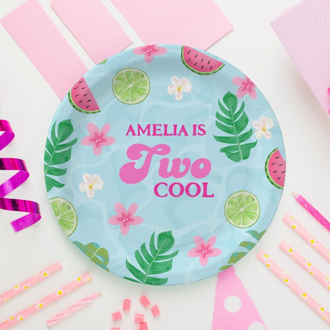 Summer tropical floral pool party Birthday Paper Plates (Creator Uploaded)