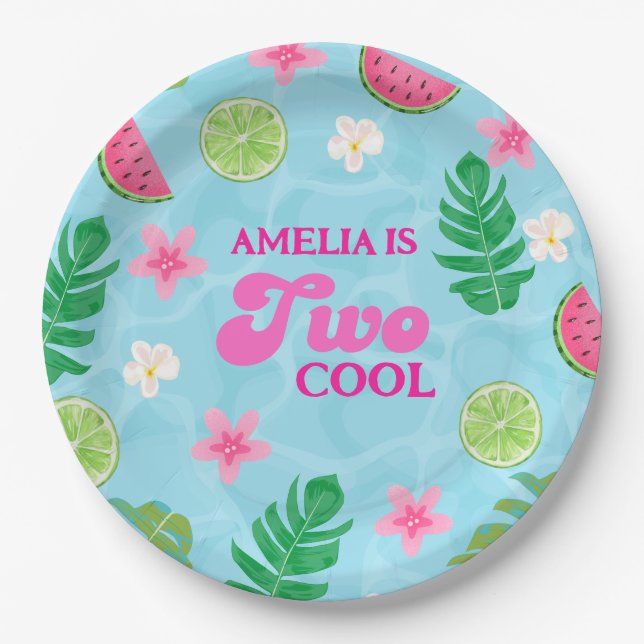 Summer tropical floral pool party Birthday Paper Plates (Front)