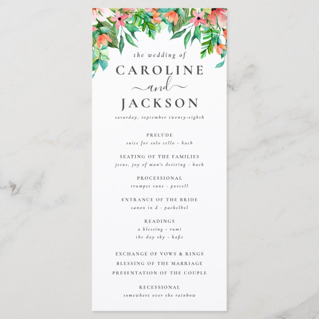Summer Tropical Floral Wedding Program (Front)