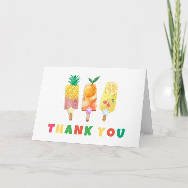 Summer Tropical Fruit Ice Cream Pop Baby Shower Thank You Card (Front)