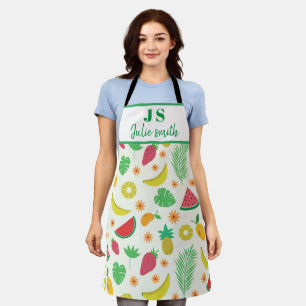 Summer tropical fruit pattern Monogram Apron