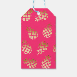 Summer tropical gold and pink pineapple pattern gift tags