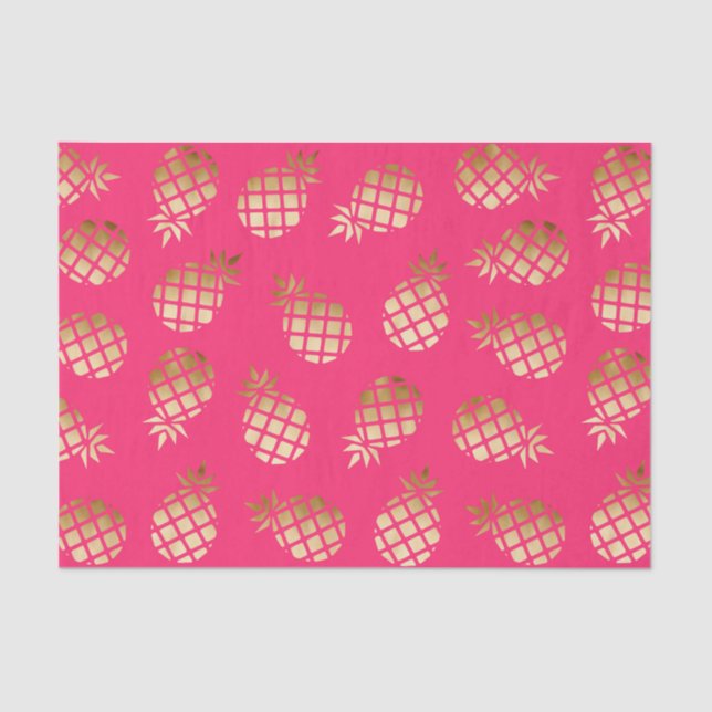 Summer tropical gold and pink pineapple pattern tissue paper (Front)