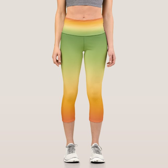 Summer Tropical Gradient Orange Lemon Lime Ombre Capri Leggings (Front)
