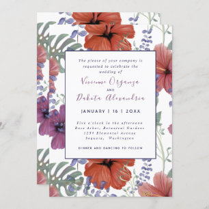 Summer tropical hibiscus wedding invitation