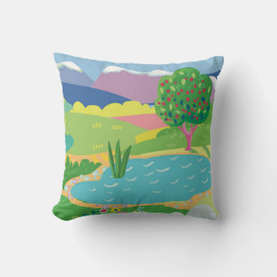 Summer tropical landscape. Hello, summer Throw Pillow