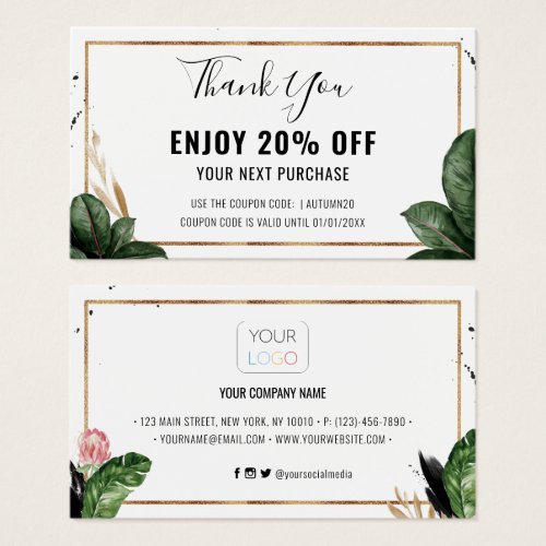 Summer Tropical Leaves Business Logo Discount Card