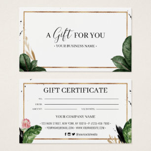 Summer Tropical Leaves Customized Gift Certificate