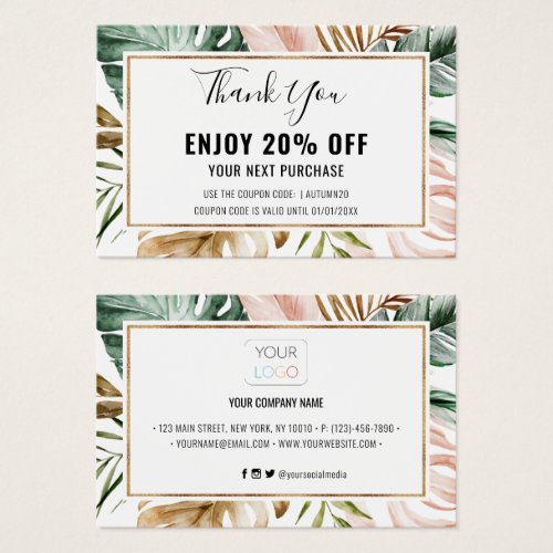 Summer Tropical Leaves Discount Coupon Card