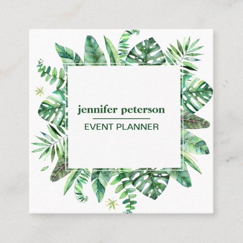 Summer Tropical Leaves Monstera Social Media Icons Square Business Card