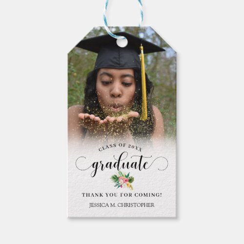 Summer Tropical Leaves Photo Graduation Thank You Gift Tags